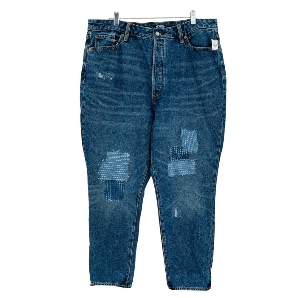 Old Navy OG Straight Jeans Womens 18 Blue Patchwork‎ Extra High Rise Distressed